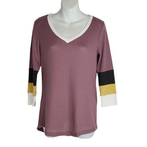 Maurices Thermal Long Sleeve V Neck Pullover Lavendar Colorblock Size XS